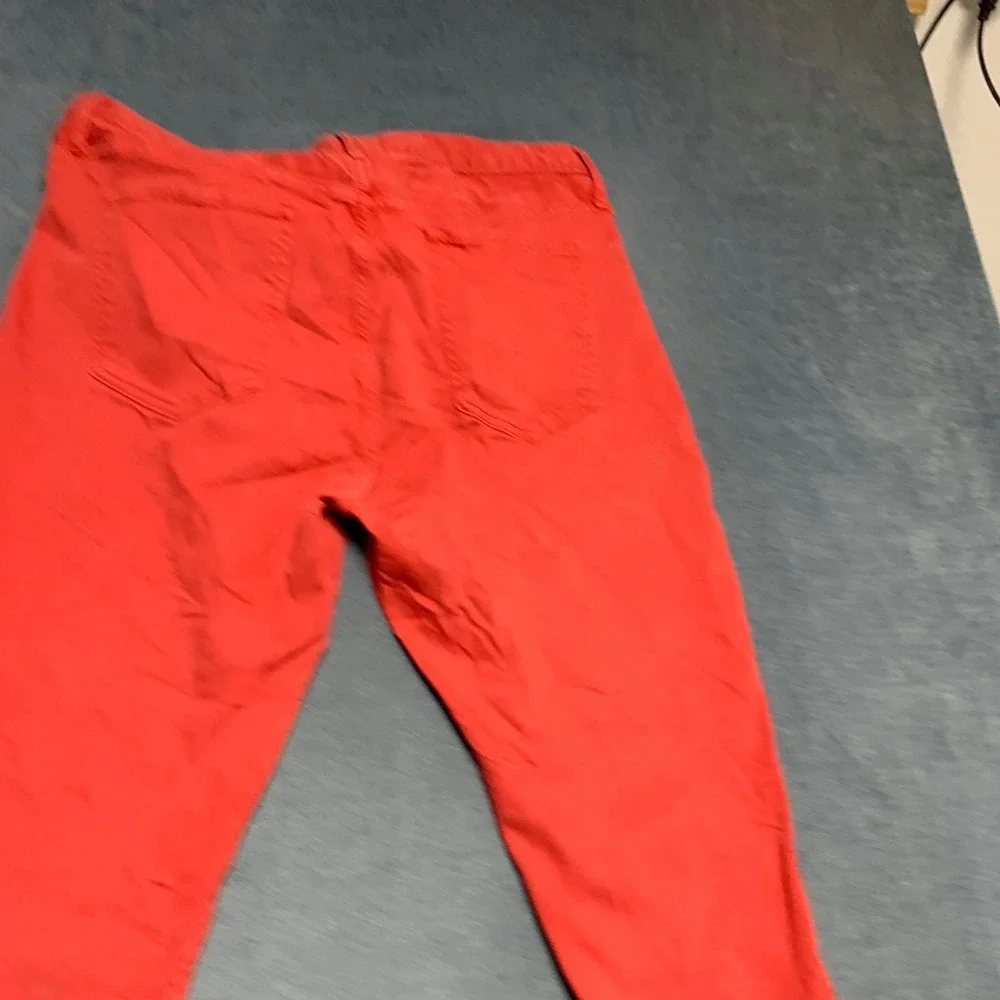 Mens Jeans 35x27 Red Denim Skinny Leg Regular Fit 5 Pockets Outdoor Frayed Hem